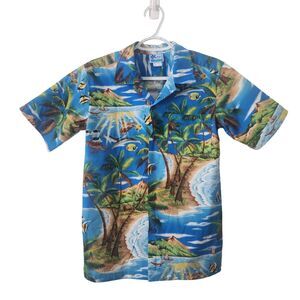RJC Made in Hawaii USA Boys Cotton Short Sleeve Button-Up Shirt Blue Size 16
